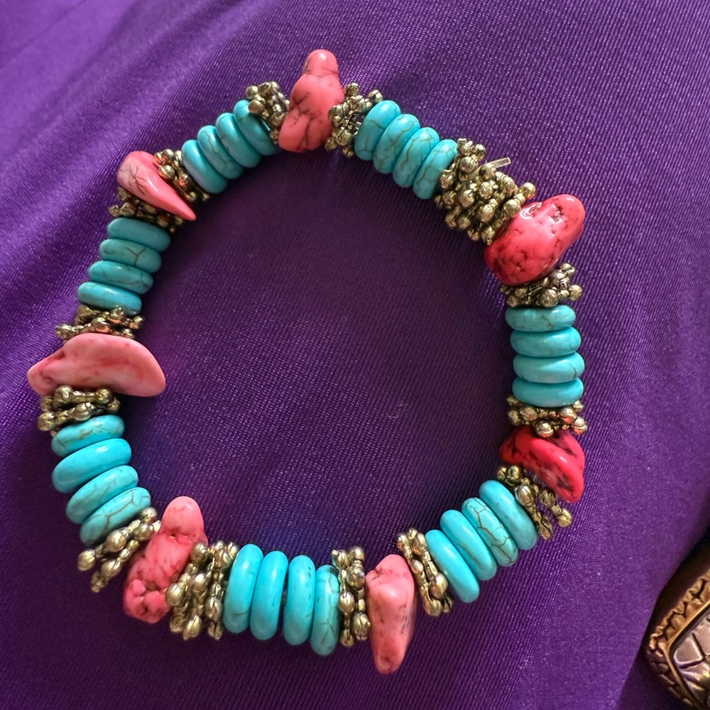 Turquoise and Pink Beaded Bracelet